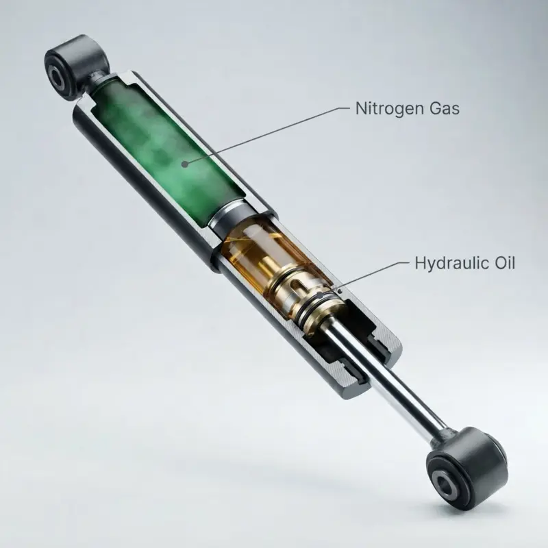 Cutaway showing internal valve, gas volume and locking chambers inside a Newton rail transit gas spring