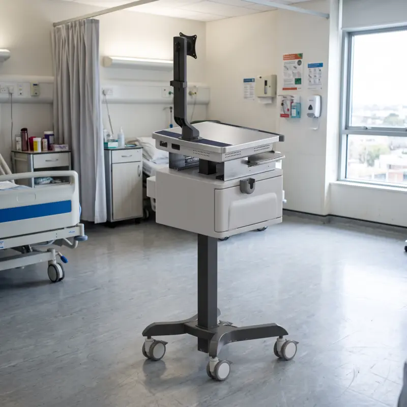 Hospital bed, surgical table, and mobile medical cart equipped with Newton medical gas springs