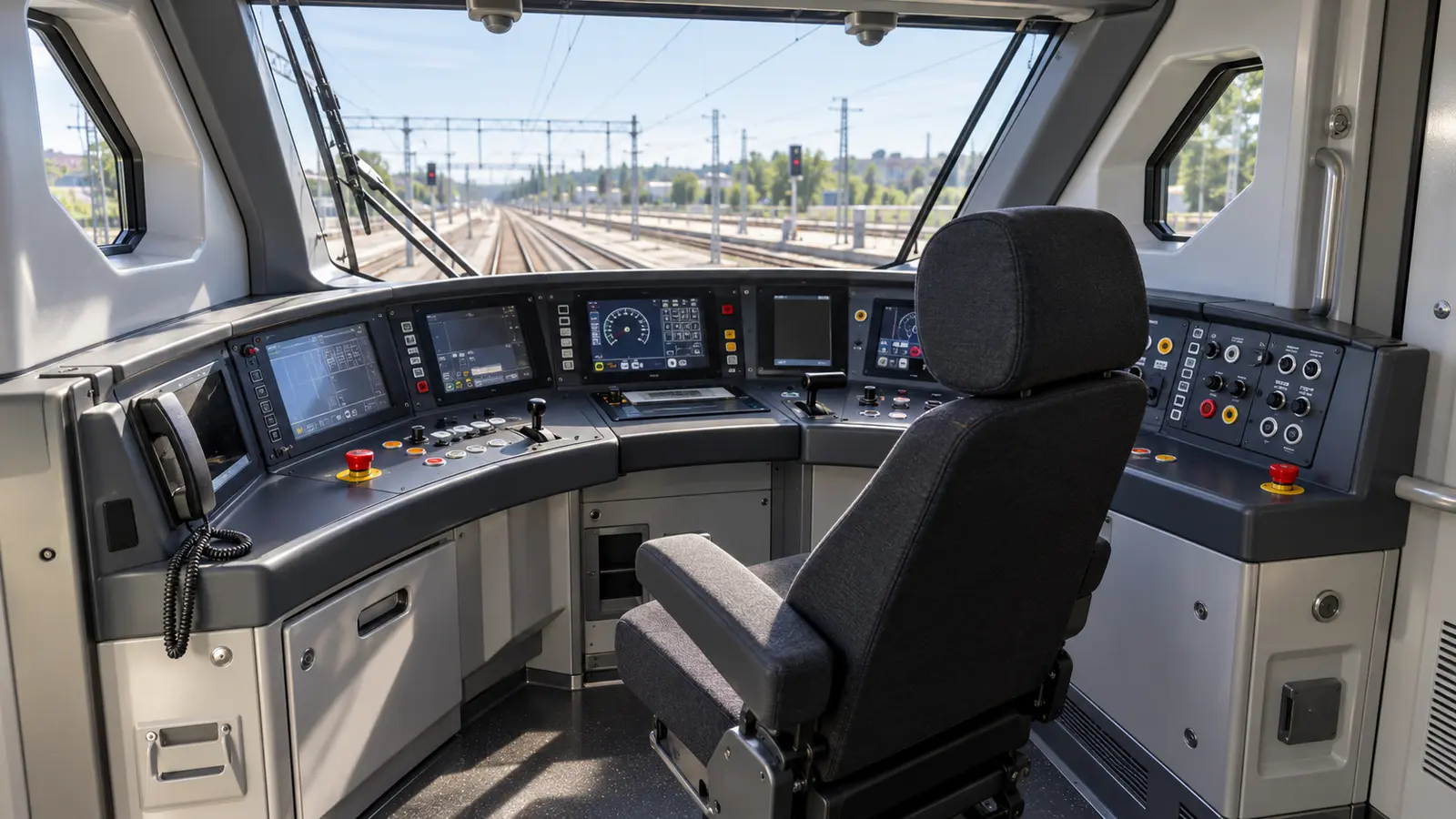 Locomotive operator console supported by an NTB single-tube compression rigid lockable gas spring