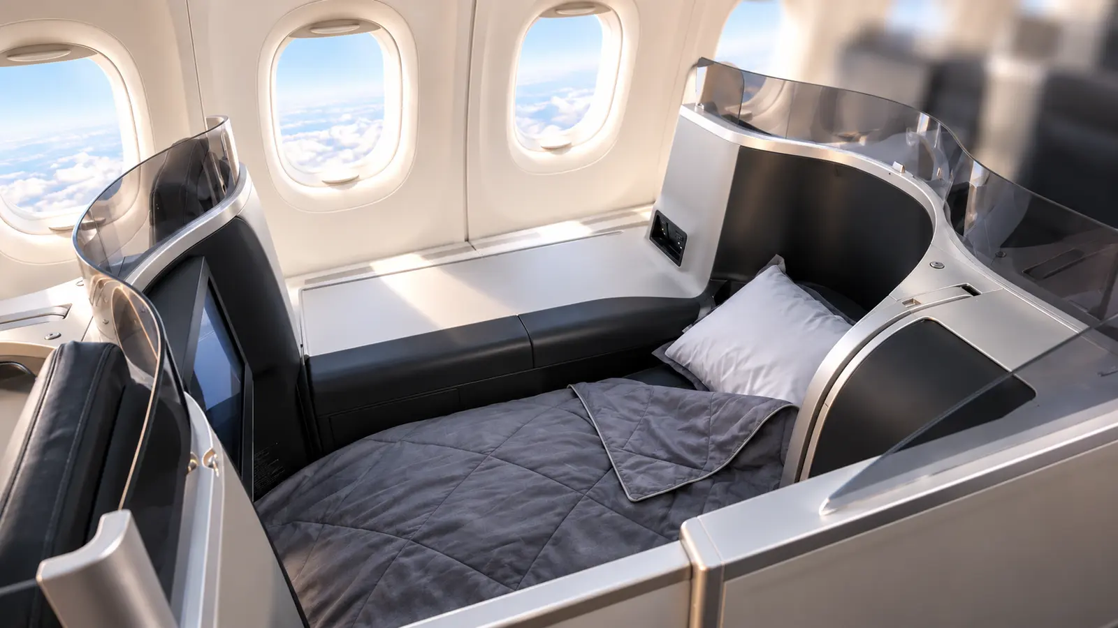 Aircraft business class lie-flat reclining seat supported by an NTA rigid locking aviation gas strut