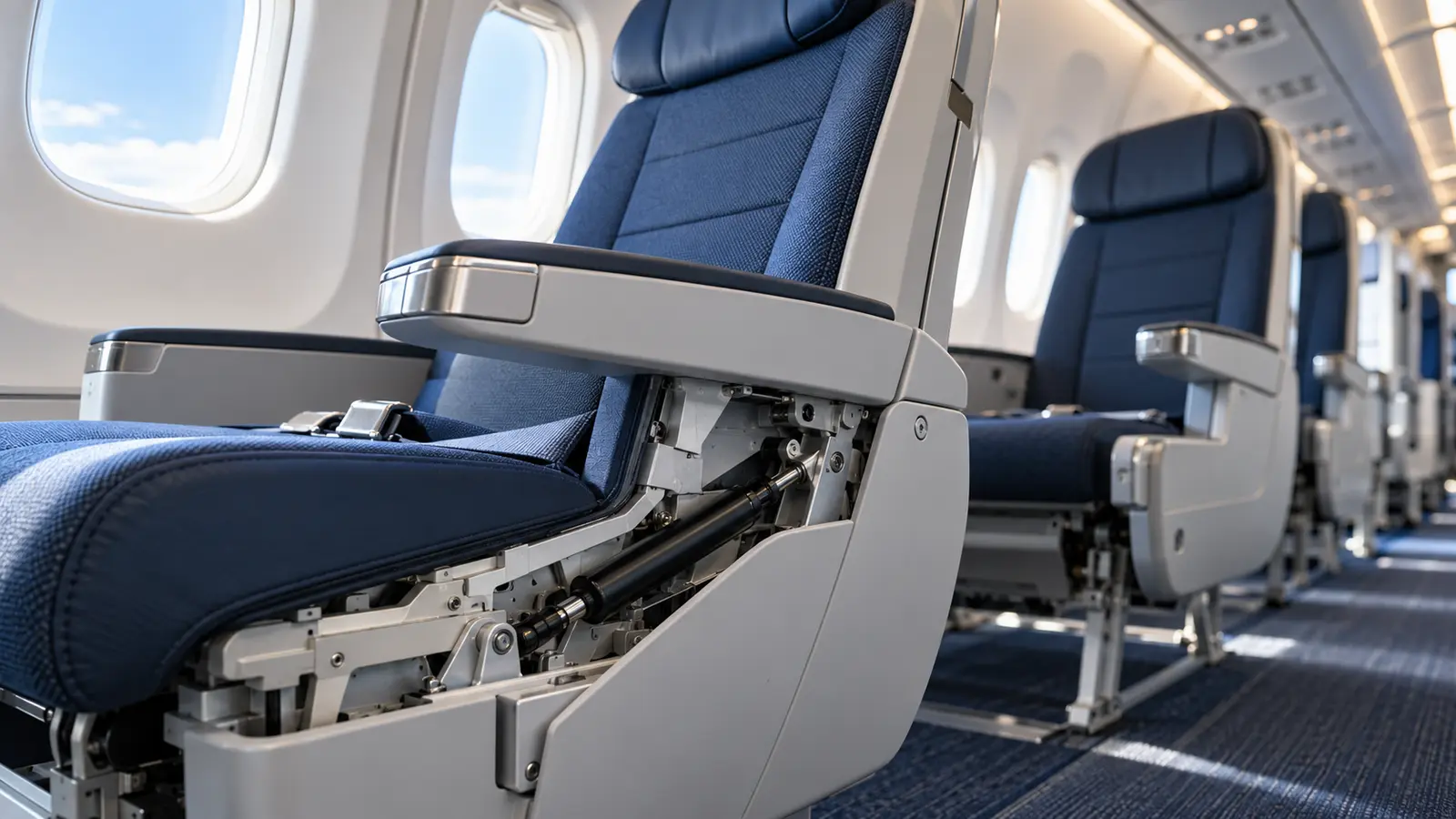 Aircraft passenger seat recline mechanism equipped with a Newton NTG lockable aircraft seat gas spring