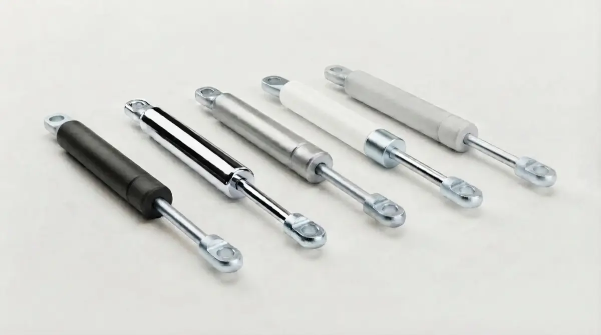 Compression gas springs in black, chrome, silver grey, white and light grey finishes