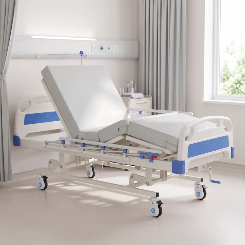 Hospital bed backrest and leg elevation section supported by an NTA rigid-in-extension locking gas spring