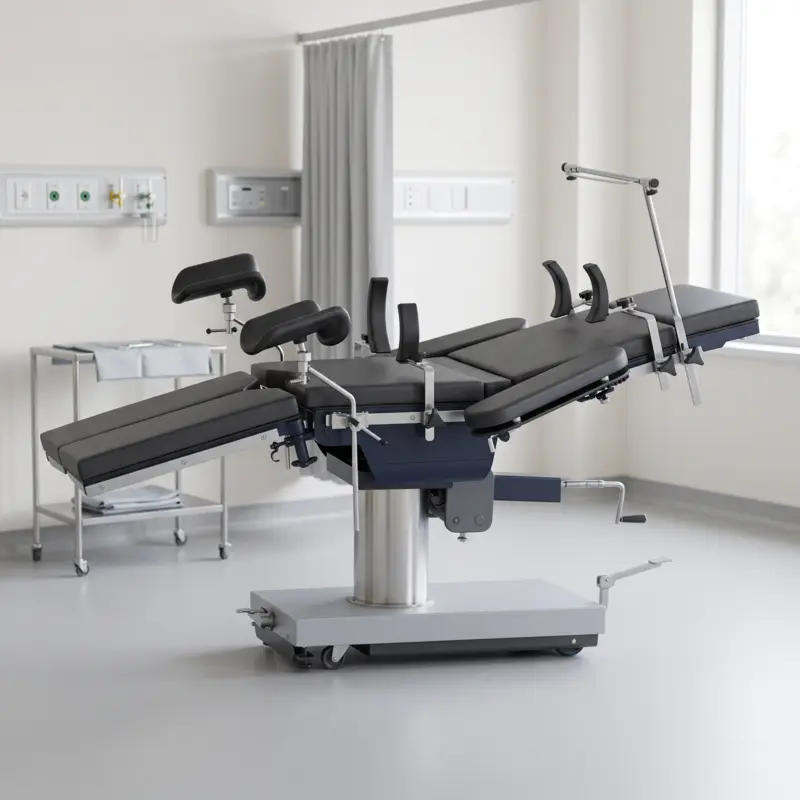 Multi-section medical examination and surgical table locked in position by an NTB single-tube compression gas strut