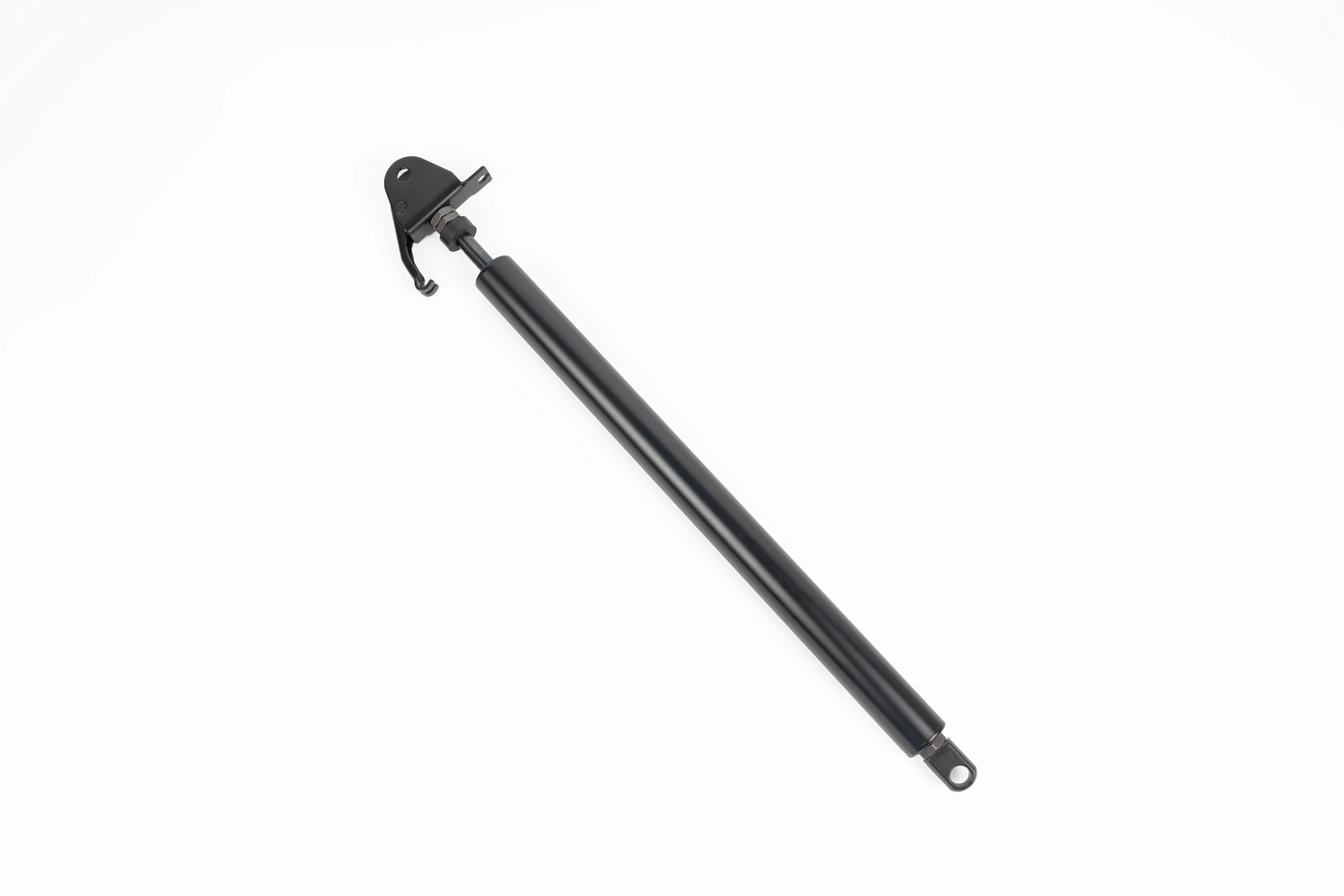 Long stroke locking gas spring angled view showing piston rod and outer tube